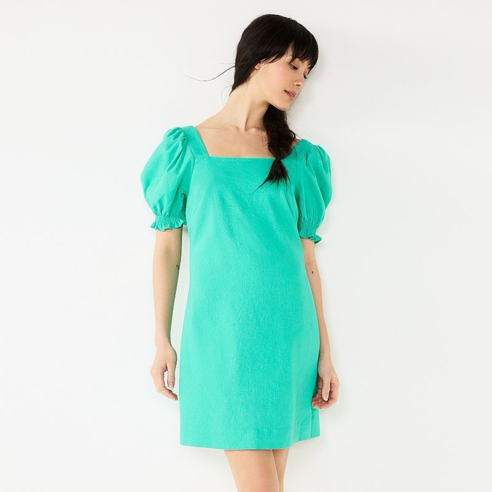 DRAPER JAMES RSVP™ SQUARENECK PUFF SLEEVE DRESS Teal color Size‎ XL EUC